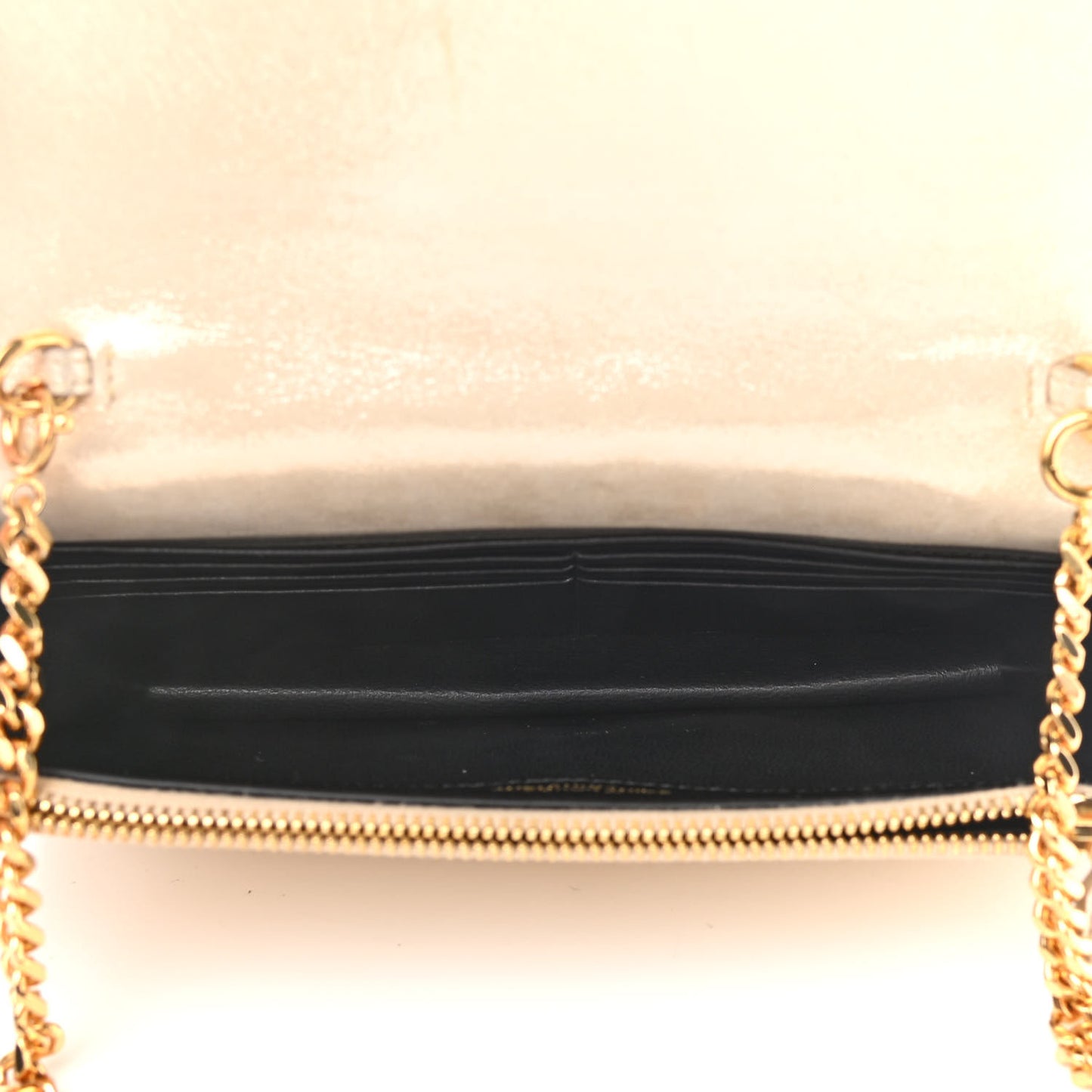 Metallic Fabric Monogram Envelope Chain Wallet Champagne