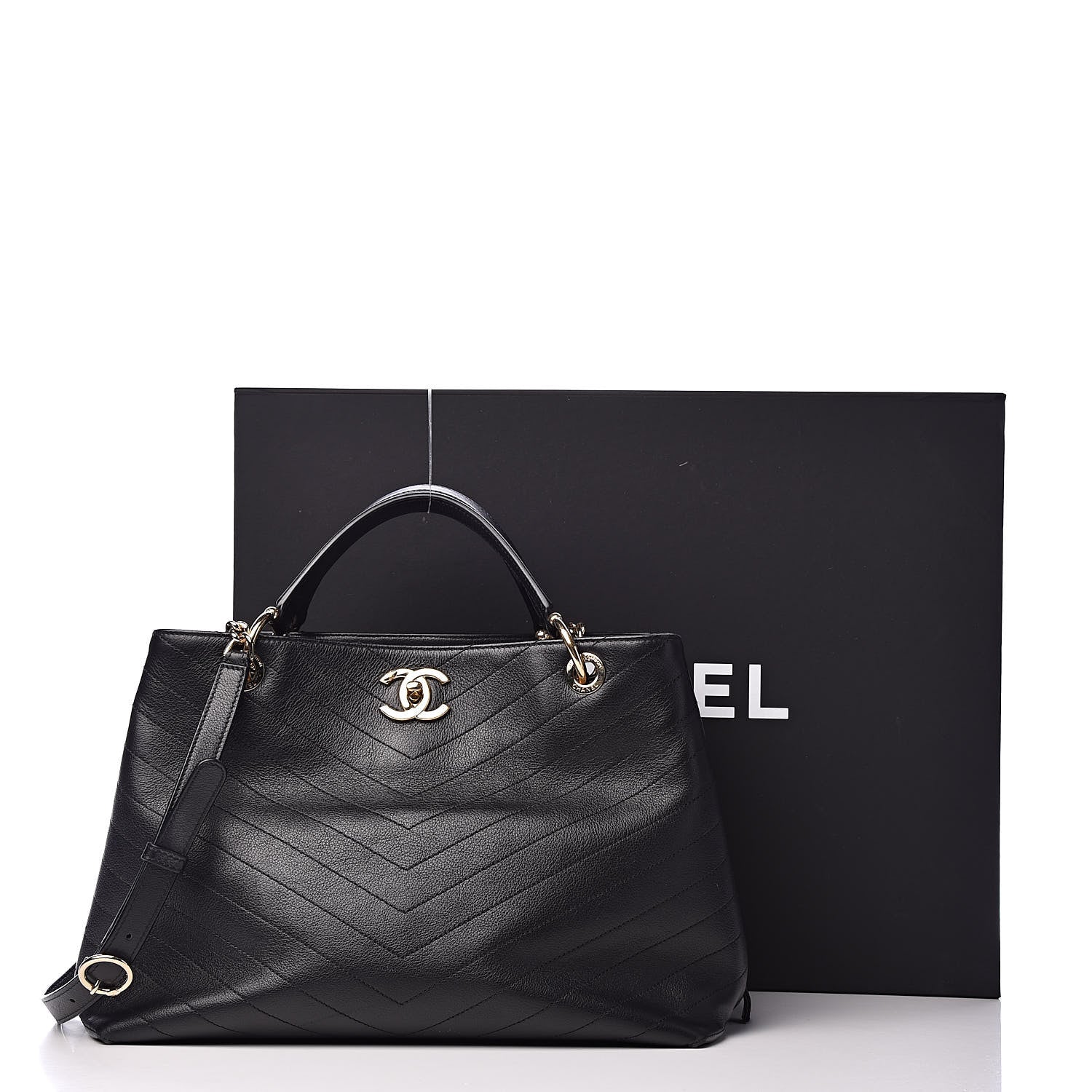 Chanel Calfskin Stitched Large Chevron Chic Shopping Bag Black 22 of 22