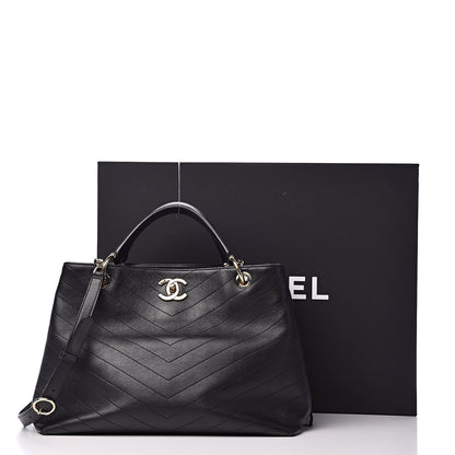 Chanel Calfskin Stitched Large Chevron Chic Shopping Bag Black 22 of 22