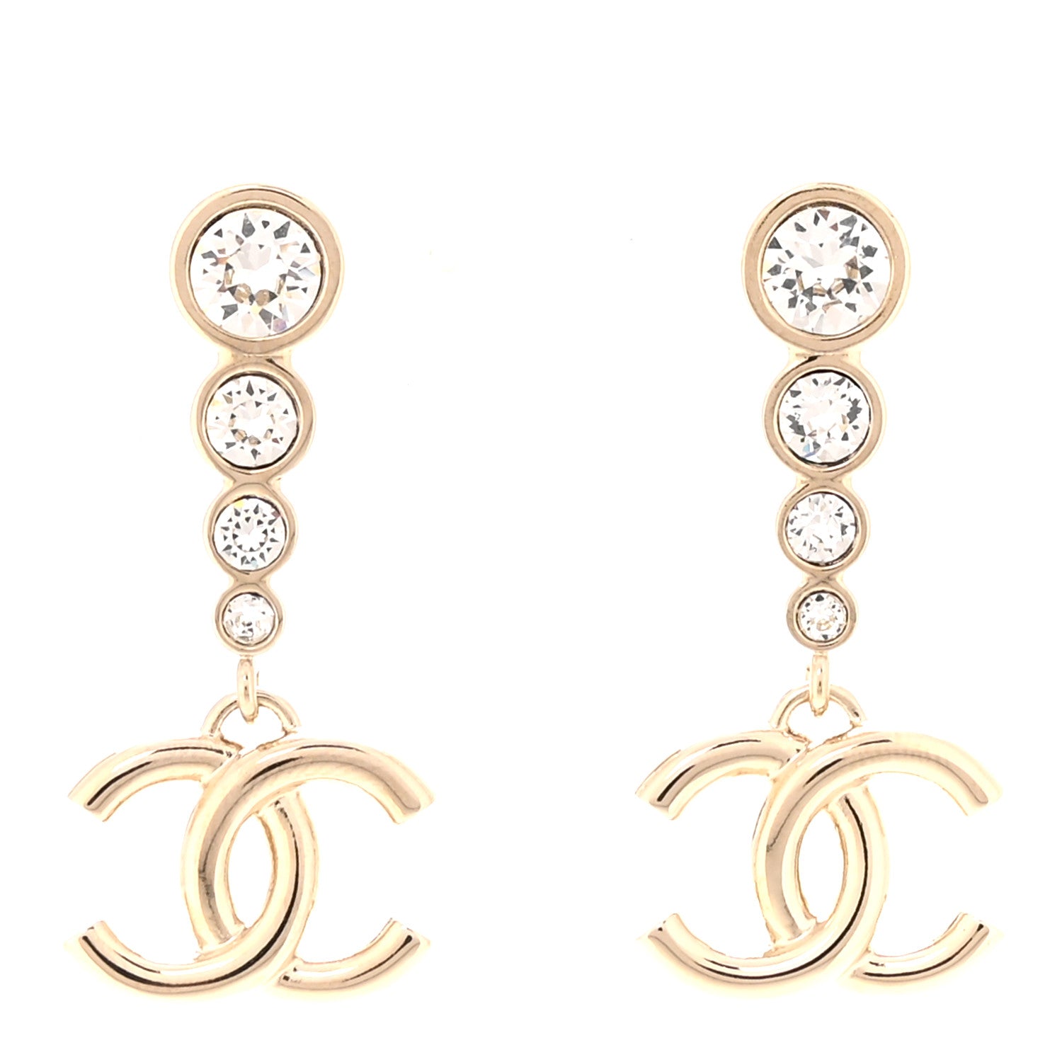 Chanel Crystal CC Drop Earrings Gold 1 of 5
