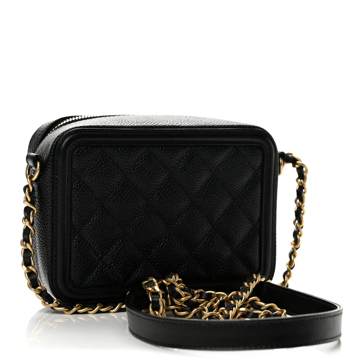 Caviar Quilted CC Filigree Vanity Clutch With Chain Black