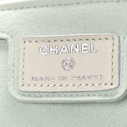 Chanel Lambskin Metallic Chevron Zip Pouch White Silver 6 of 9