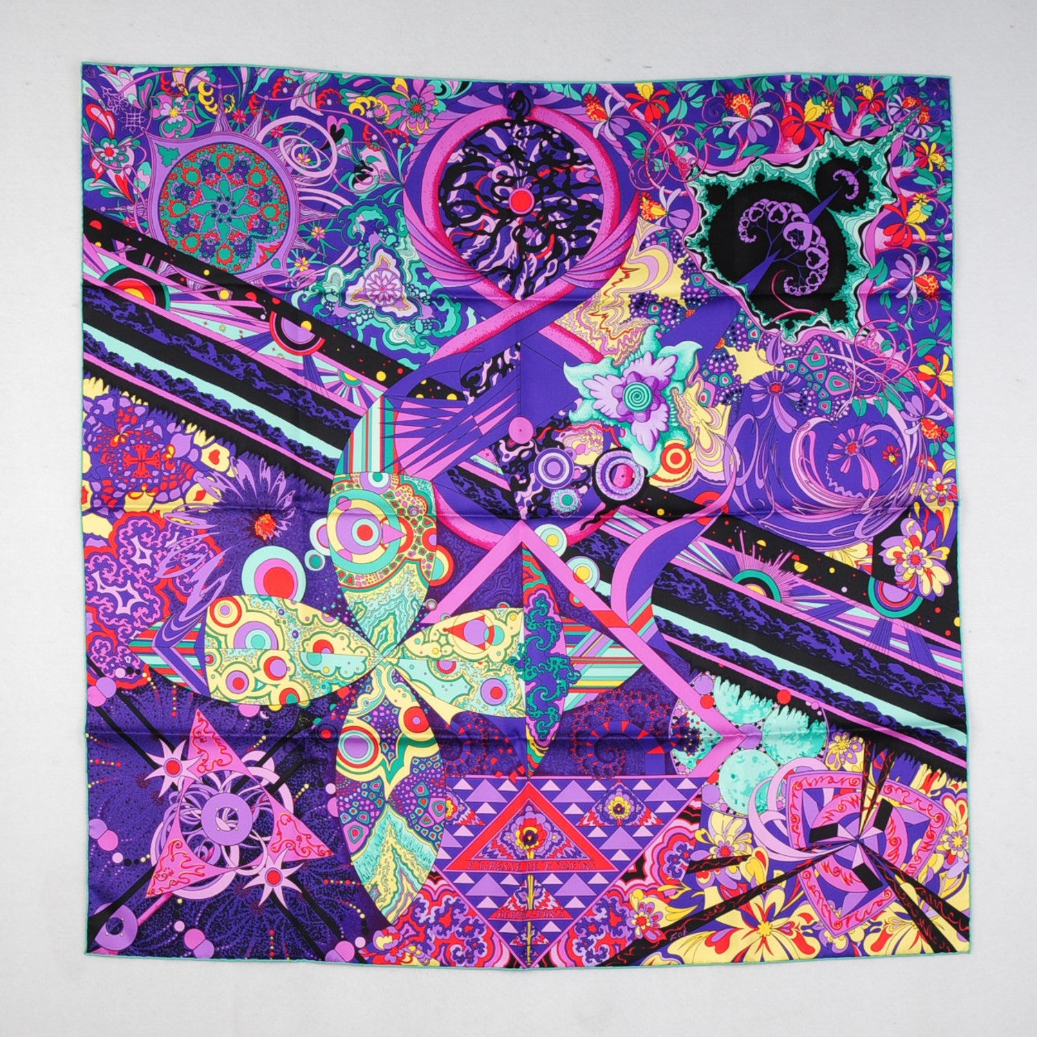Hermes Silk L'ivresse De L'infini Scarf 90 Ultraviolet Cyclamen Vert 2 of 6