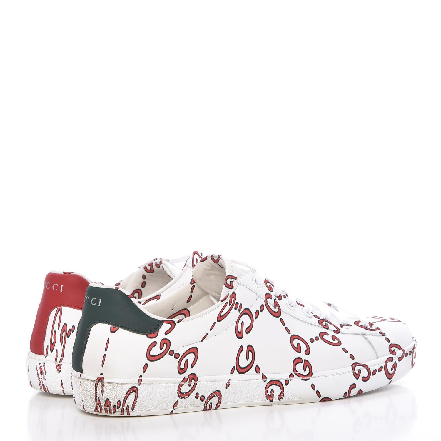 Gucci Calfskin GucciGhost Print Mens Ace Sneakers 7.5 White Hibiscus Red 4 of 17