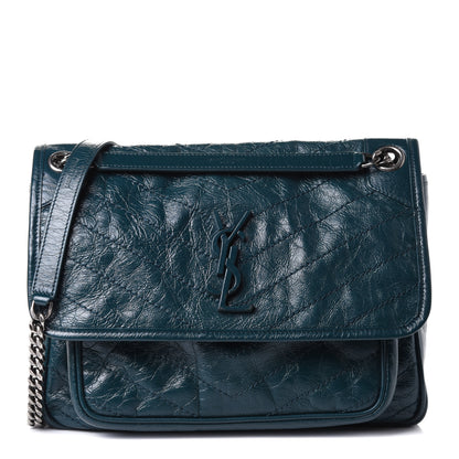 Saint Laurent Crinkled Calfskin Matelasse Monogram Medium Niki Chain Satchel Peacock Green 1 of 9