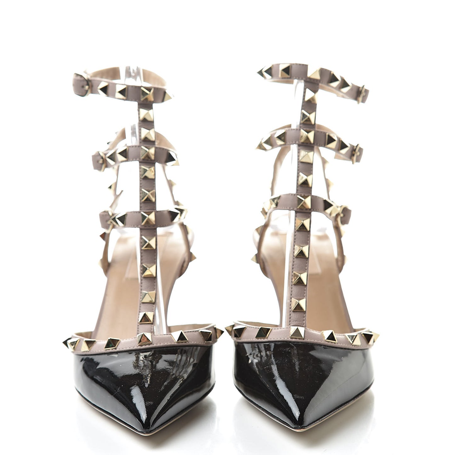 Patent Nappa Rockstud Ankle Strap 65mm Pumps 38.5 Black Poudre