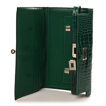 Hermes Shiny Alligator Kelly Tri-Fold Longue Wallet Vert Emeraude 6 of 10
