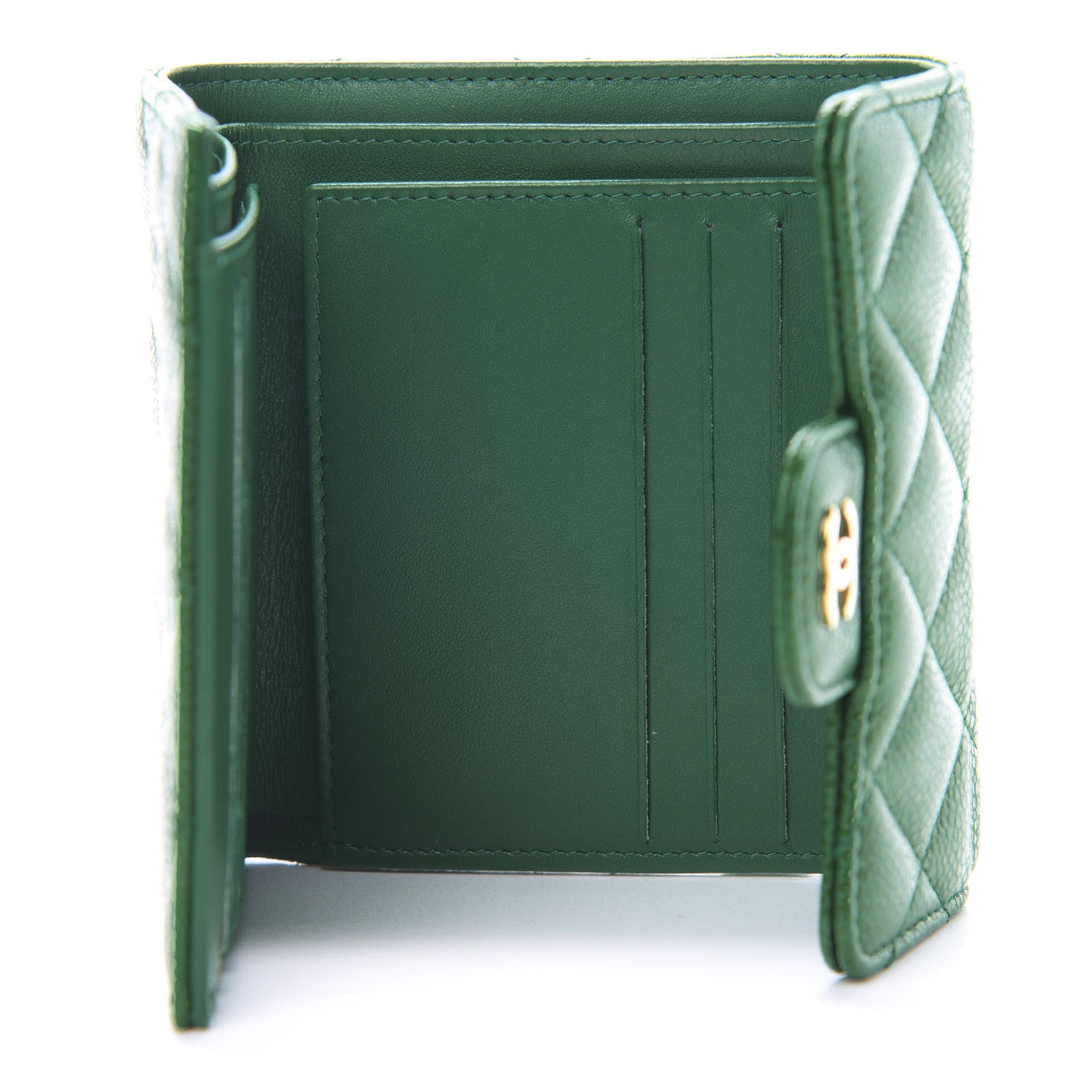 Chanel Metallic Caviar Quilted Compact Flap Wallet Green 5 of 8