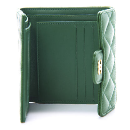 Chanel Metallic Caviar Quilted Compact Flap Wallet Green 5 of 8