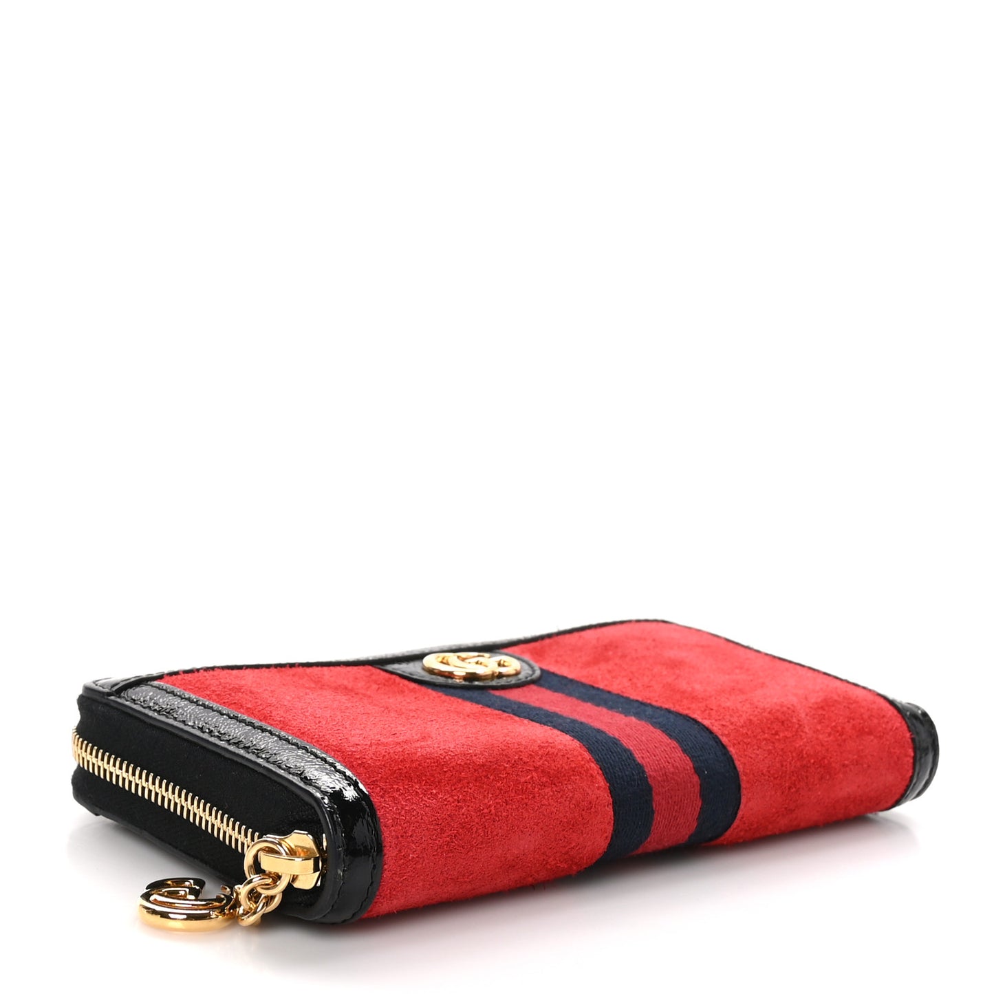 Suede Patent Web Ophidia Zip Around Wallet Hibiscus Red Black