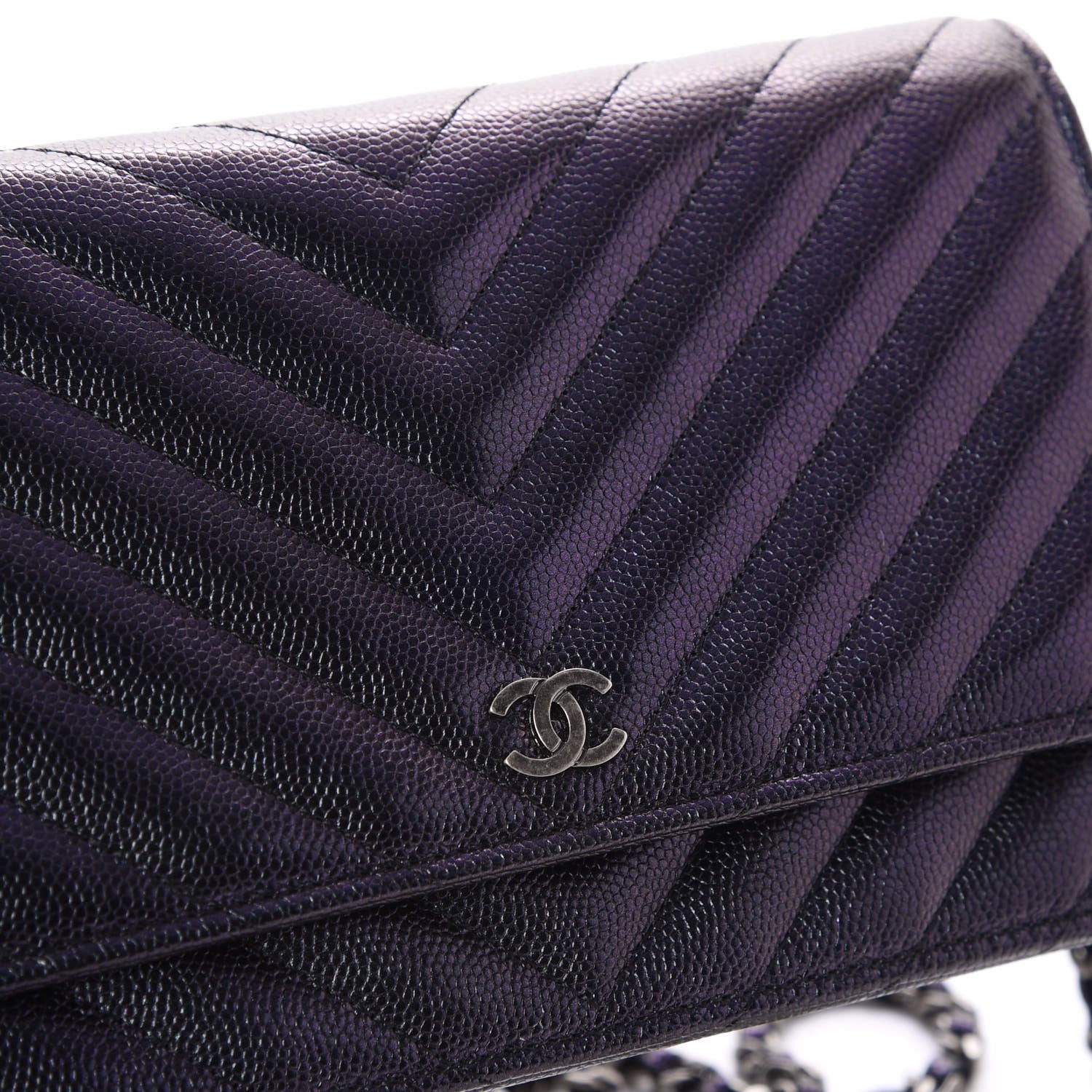 Chanel Iridescent Caviar Chevron Quilted Wallet On Chain WOC Black 9 of 10