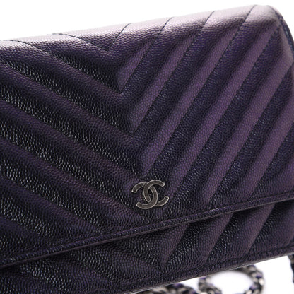 Chanel Iridescent Caviar Chevron Quilted Wallet On Chain WOC Black 9 of 10