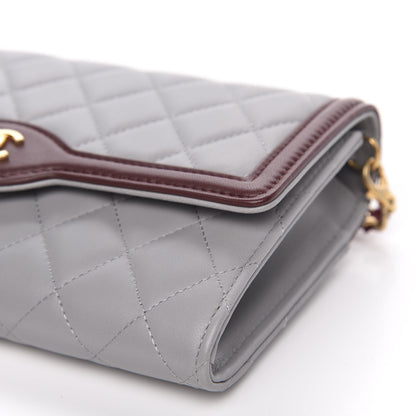 Chanel Lambskin Quilted Wallet With Removable Chain Grey Burgundy 10 of 11