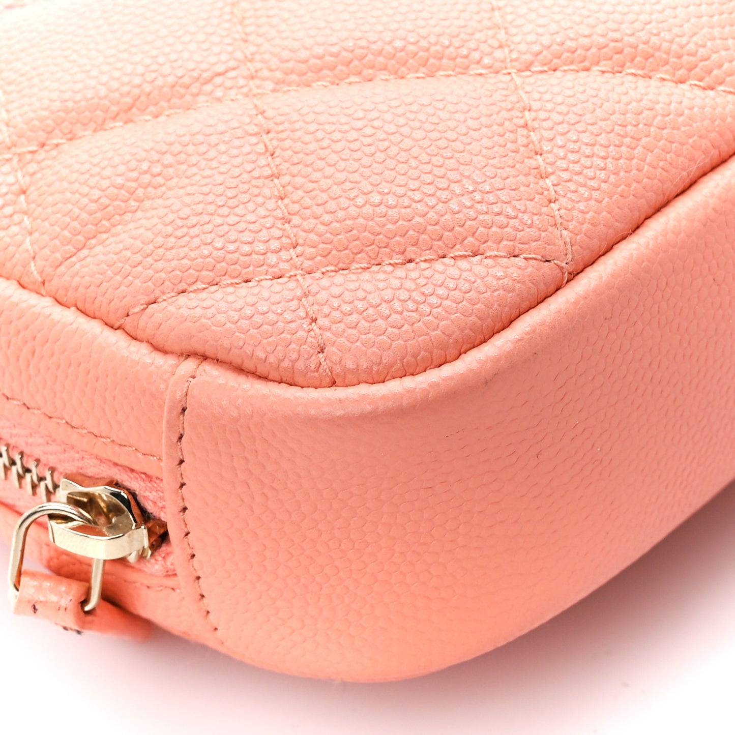 Caviar Quilted Small Curvy Pouch Cosmetic Case Light Orange