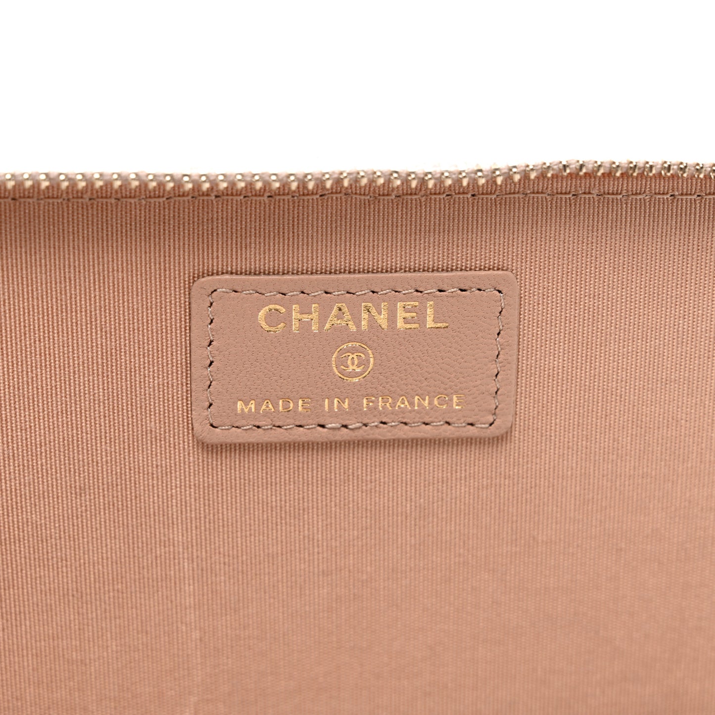 Lambskin Quilted Small Top Handle Vanity Case With Chain Beige