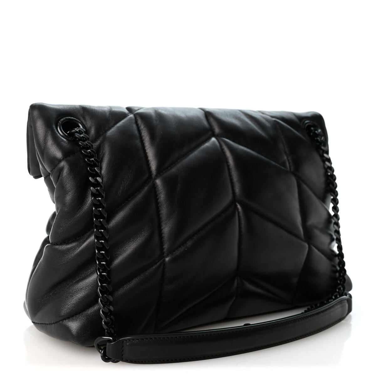Lambskin Quilted Monogram Monochrome Small Loulou Puffer Chain Satchel Black