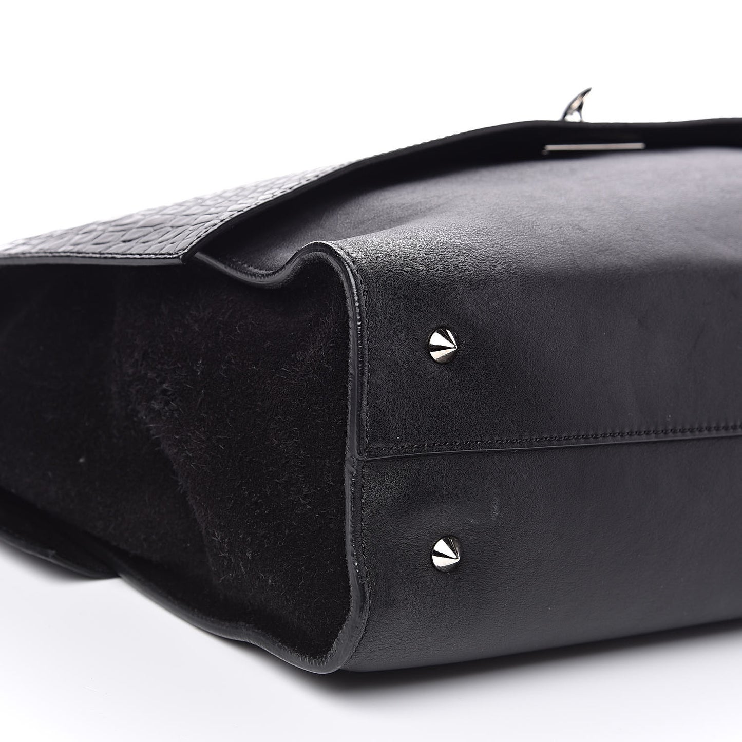 Calfskin Crocodile Embossed Medium Shark Lock Satchel Black