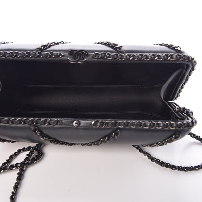 Chanel Lambskin Chevron Quilted Chain Around Clutch Black 6 of 9