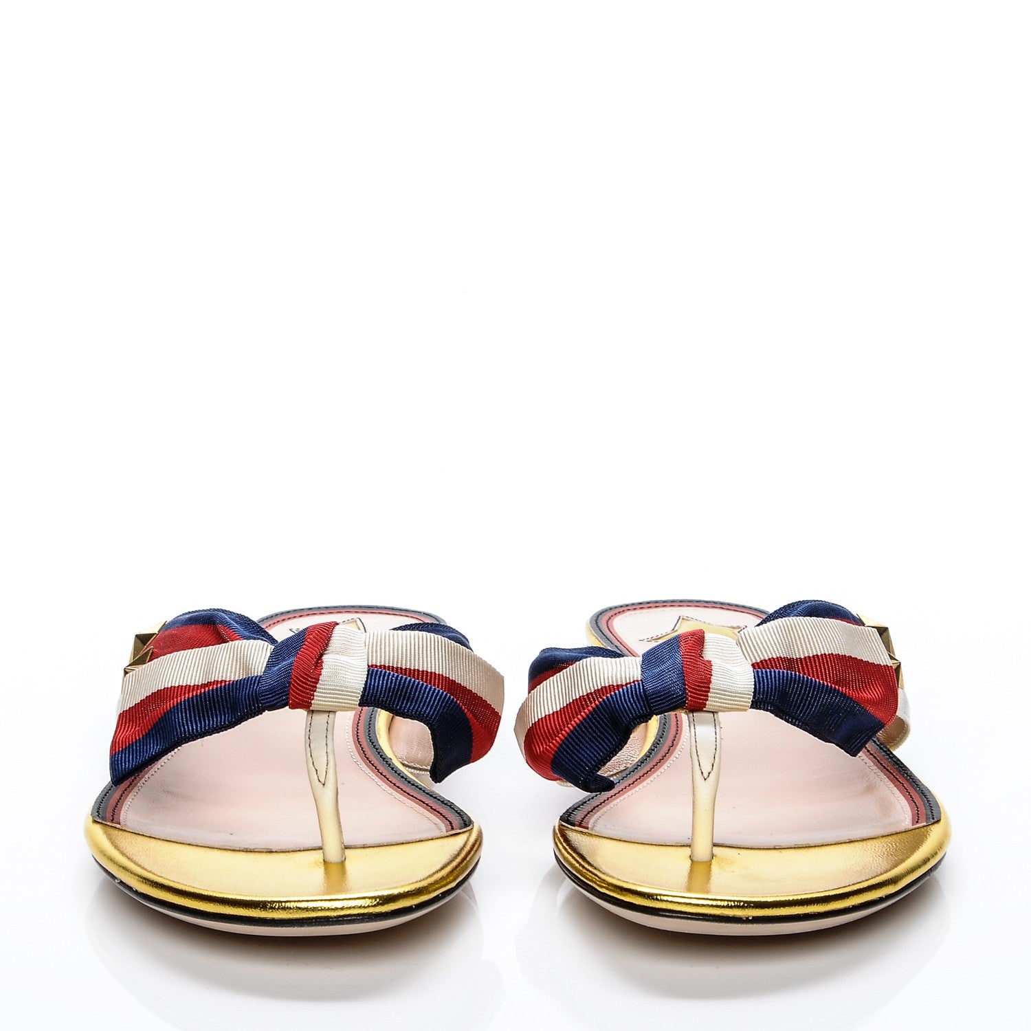 Gucci Grosgrain Web Thong Sandals 36.5 Navy Blue Hibiscus Red White 2 of 6