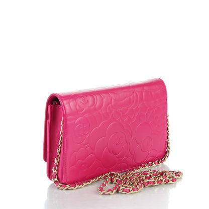 Chanel Lambskin Camellia Embossed Wallet on Chain WOC Pink 3 of 8