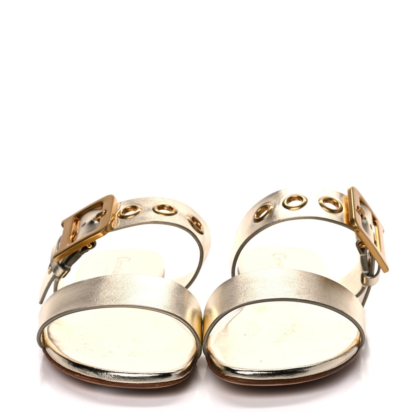 Laminated Calfskin D-Dior Slide Flat Sandals 35.5 Pale Gold
