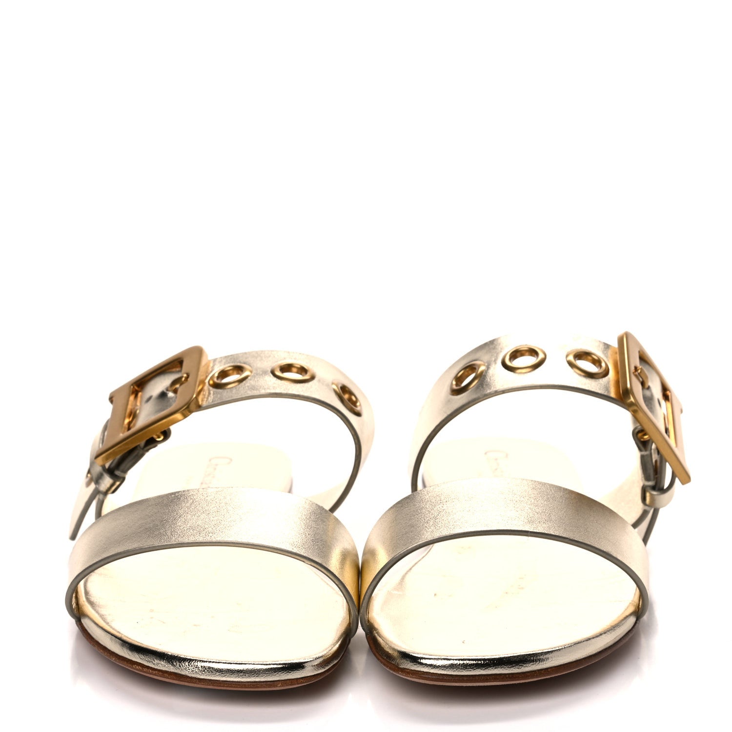Christian Dior Laminated Calfskin D-Dior Slide Flat Sandals 35.5 Pale Gold 2 of 12