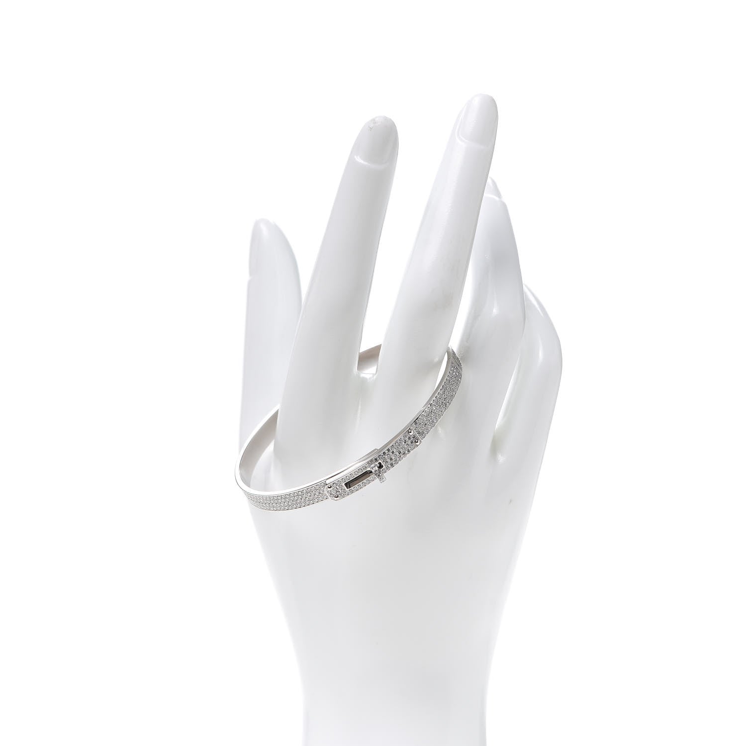 Hermes 18K White Gold Diamond PM Kelly Full Pave Bracelet LG 2 of 6
