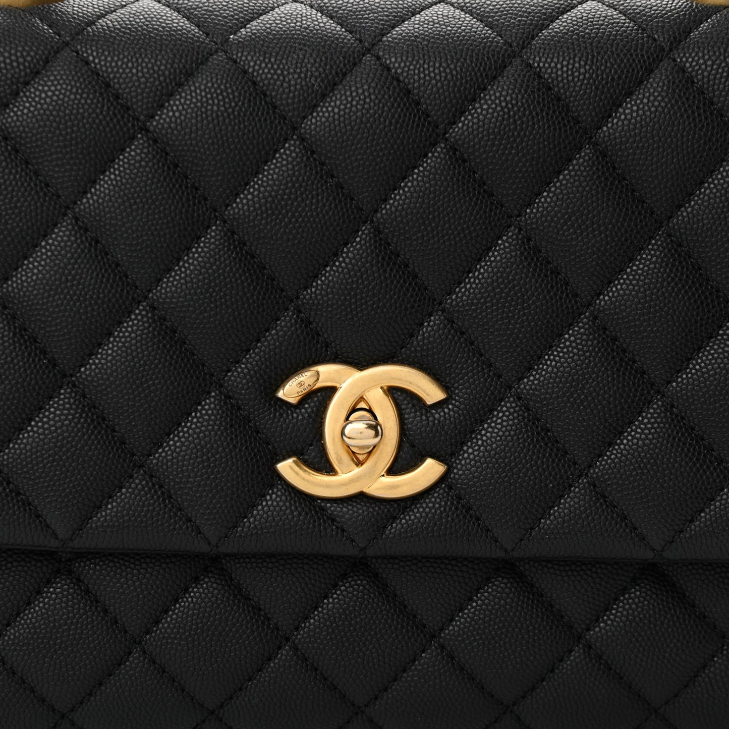 Caviar Lizard Embossed Quilted Small Coco Handle Flap Black