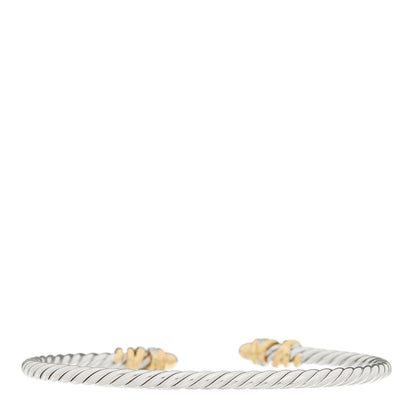 David Yurman Sterling Silver 18K Yellow Gold Diamond 3mm Petite Helena Cuff Bracelet 2 of 3
