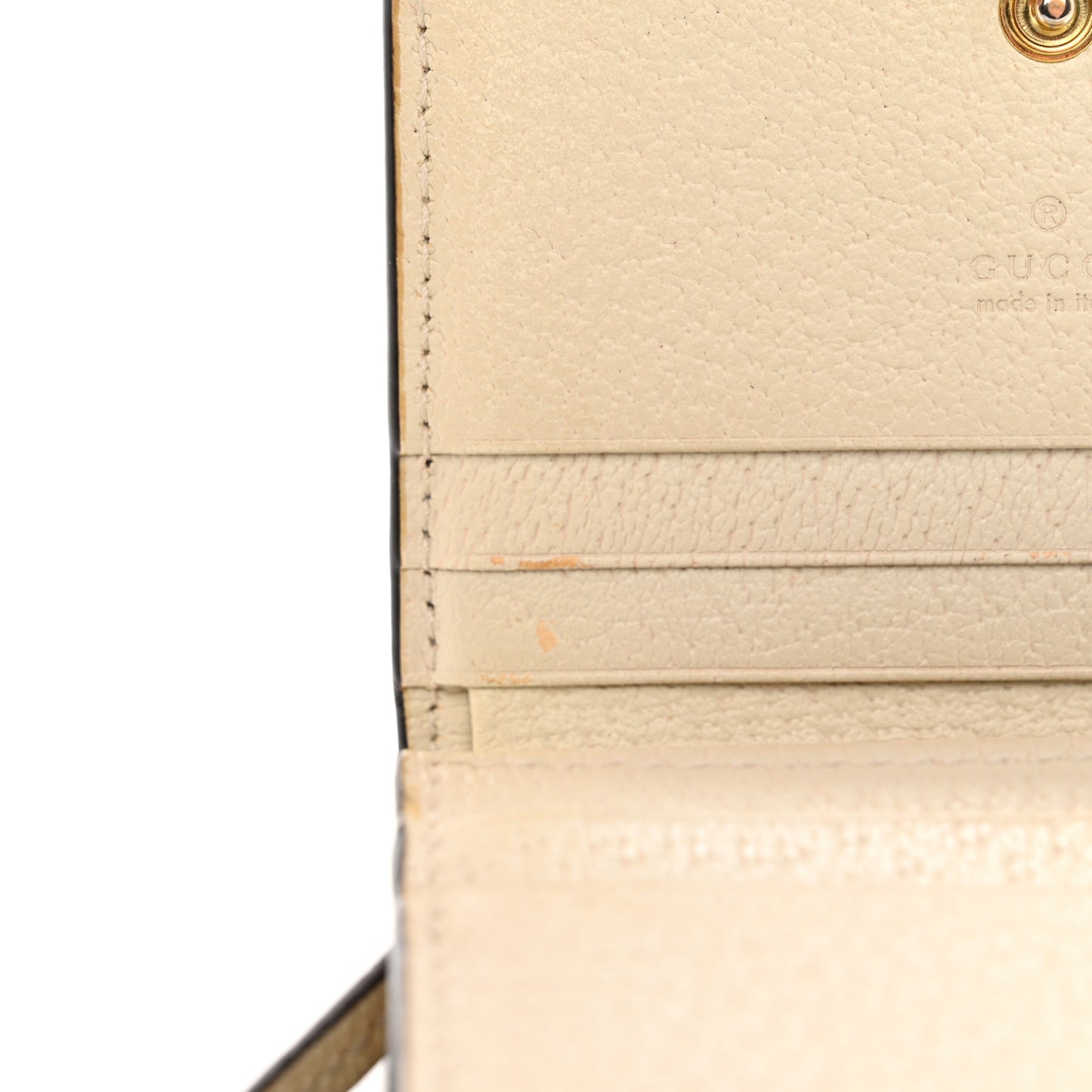 Textured Calfskin Web Ophidia Card Case Mystic White