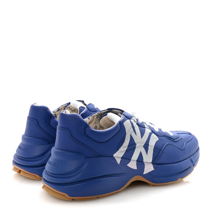 Gucci X MLB Calfskin NY Yankees Mens Rhyton Sneakers 8 Electric Blue 5 of 10