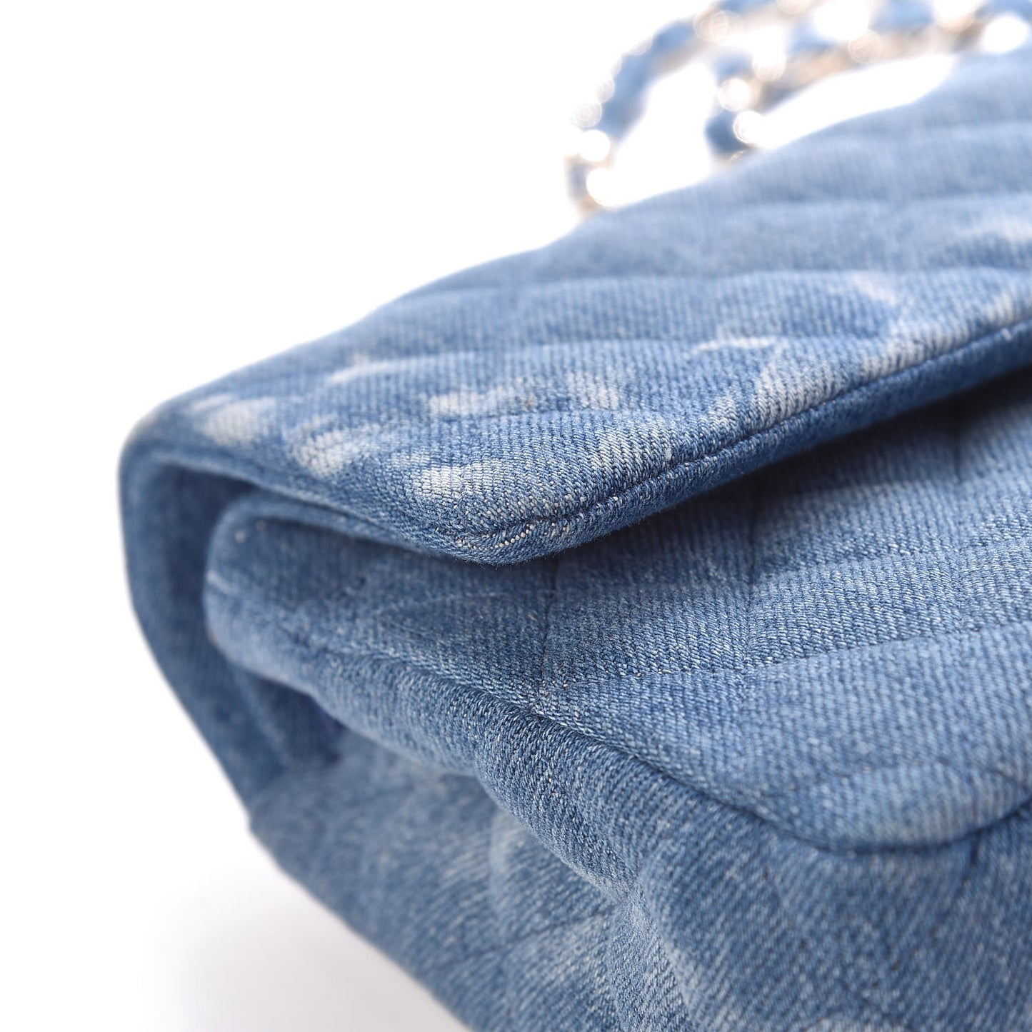 Denim Quilted Medium Double Flap Blue