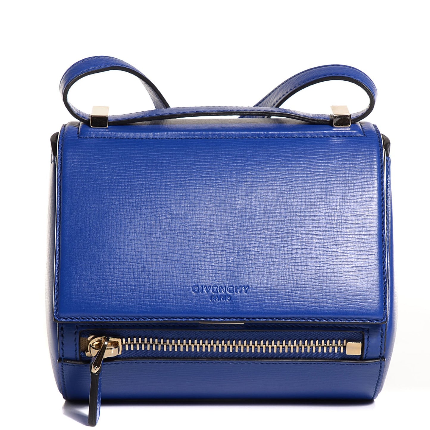 Textured Calfskin Mini Pandora Box Crossbody Bag Blue