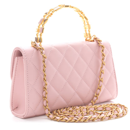 Chanel Lambskin Enamel Quilted Top Handle Flap Phone Holder With Chain Pink 3 of 10