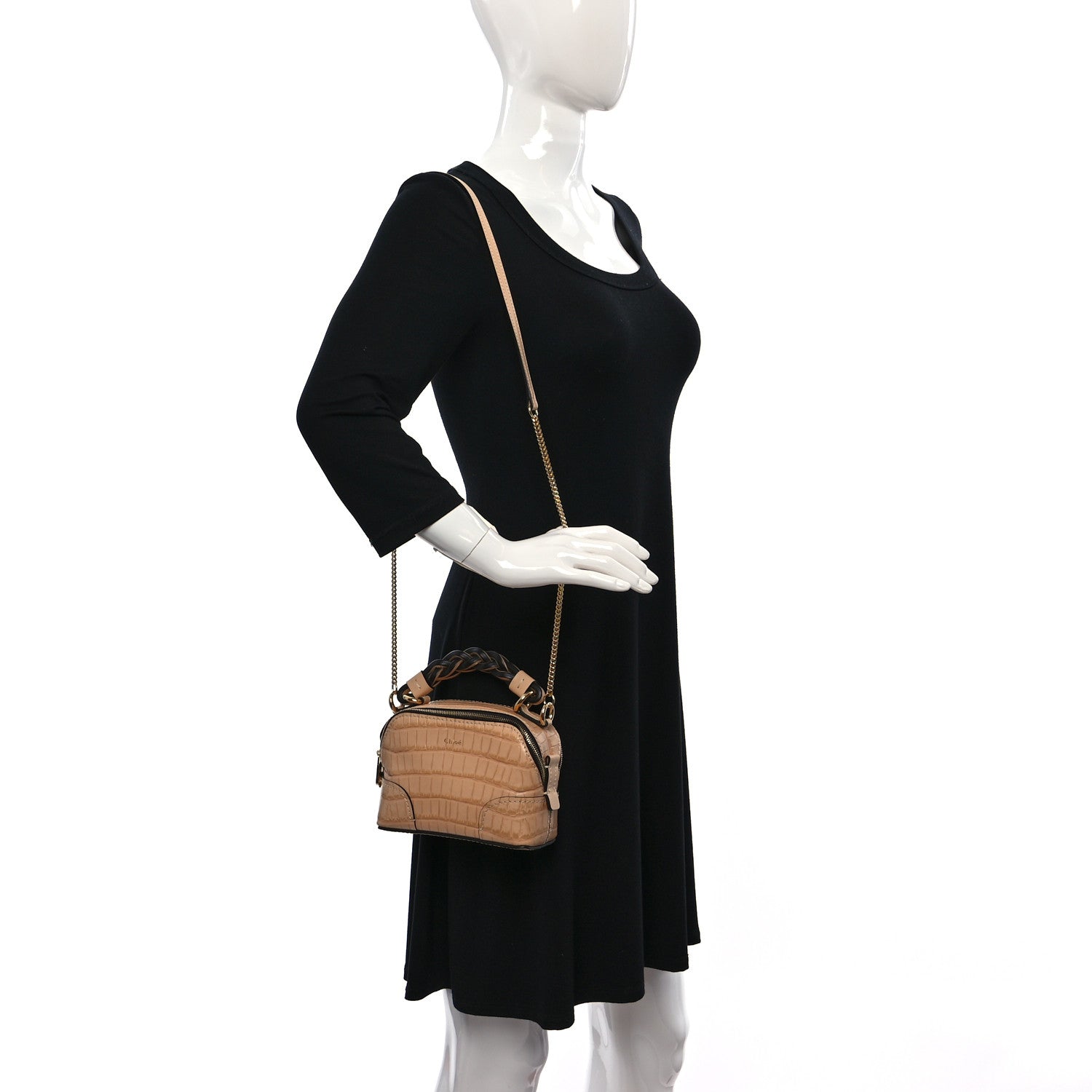 Chloe Calfskin Crocodile Embossed Mini Daria Sandy Beige 2 of 8