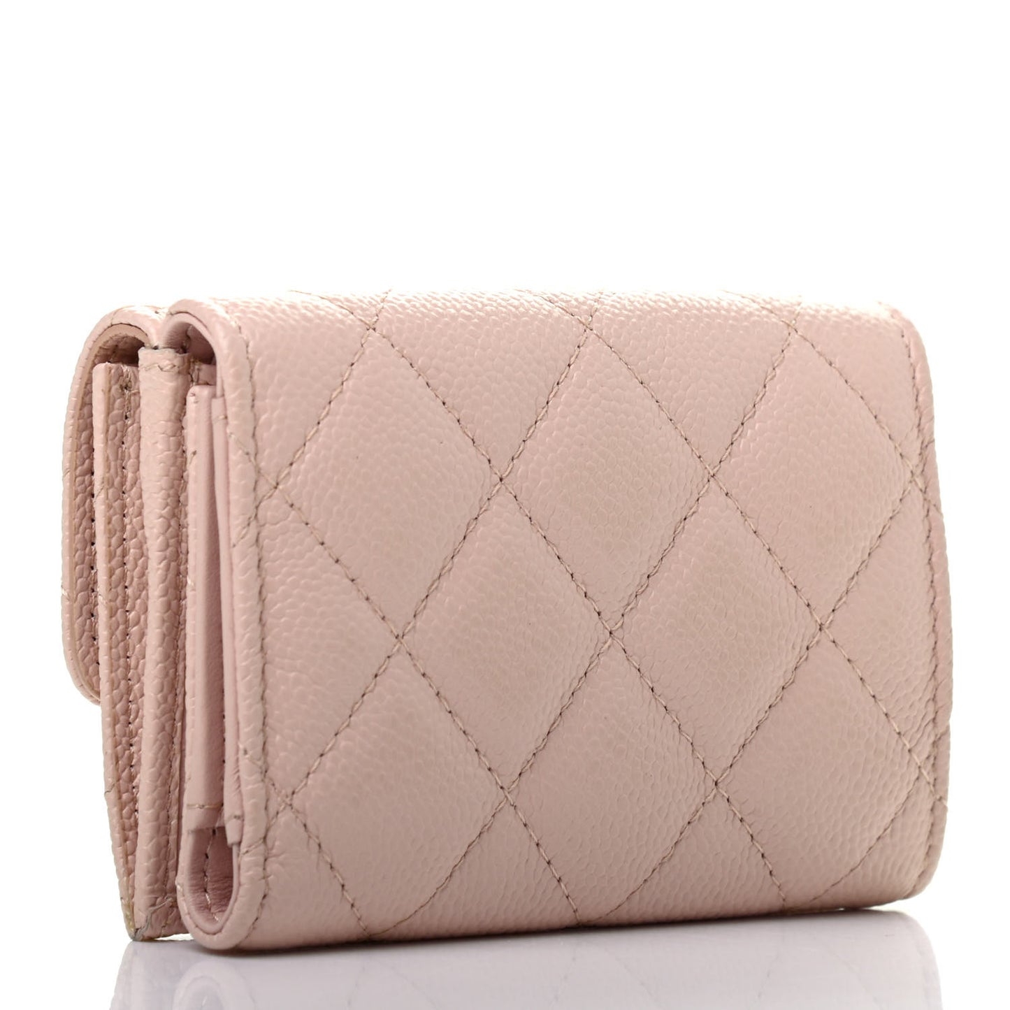 Caviar Quilted Double Flap Wallet Light Pink
