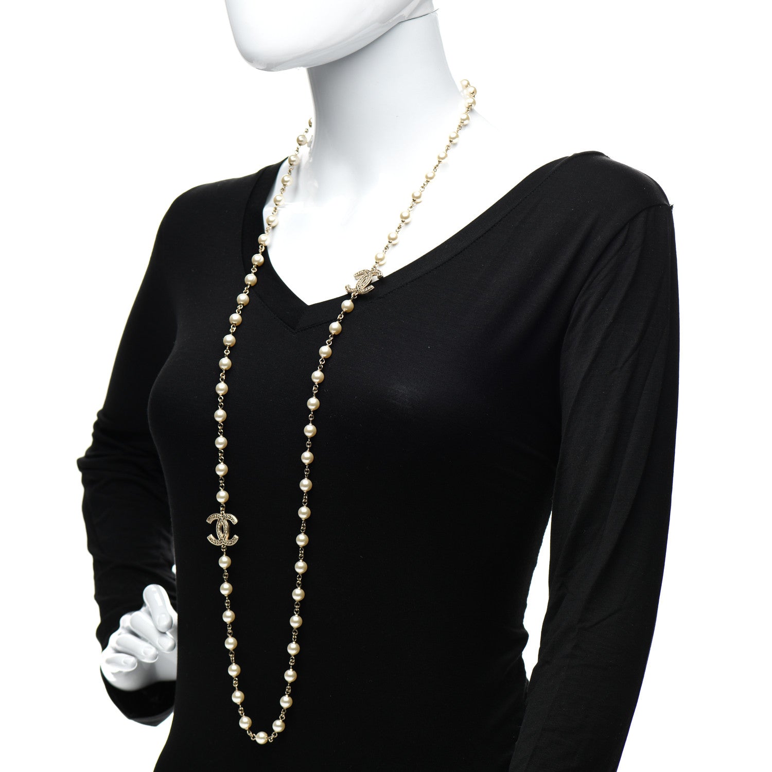 Chanel Pearl CC Long Necklace Gold 2 of 4