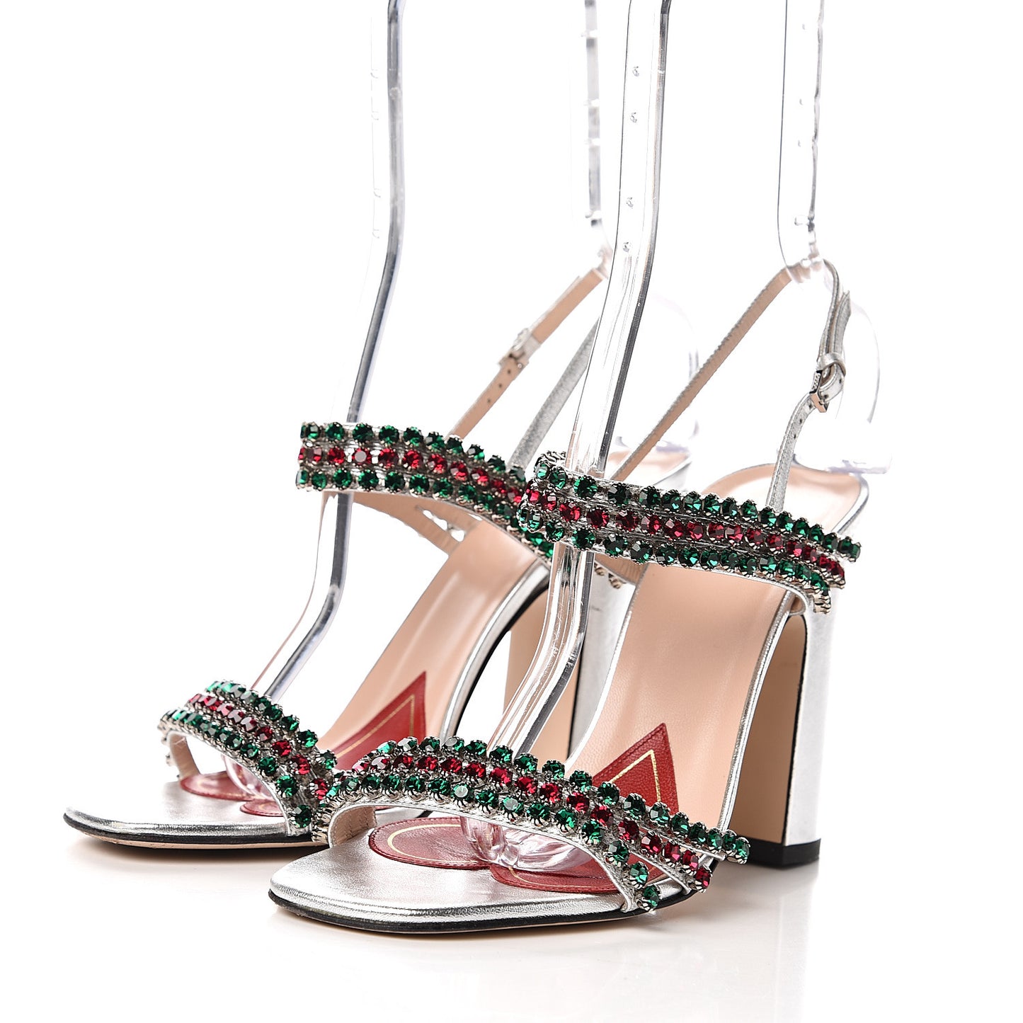 Nappa Silk Crystal Bertie High Heel Sandals 39 Argento