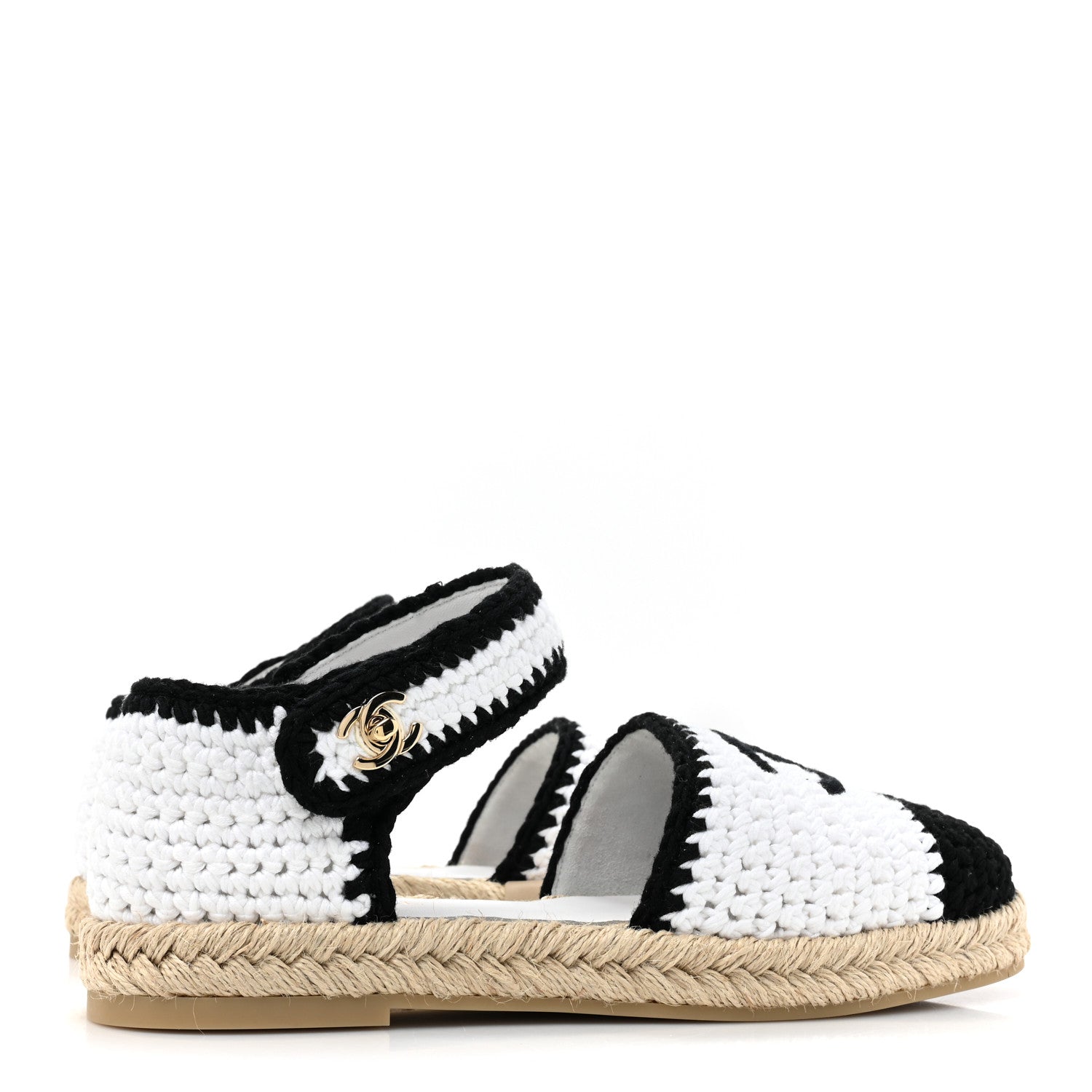 Chanel Braided Knit Cap Toe CC Ankle Strap Espadrilles 38 White Black 4 of 8
