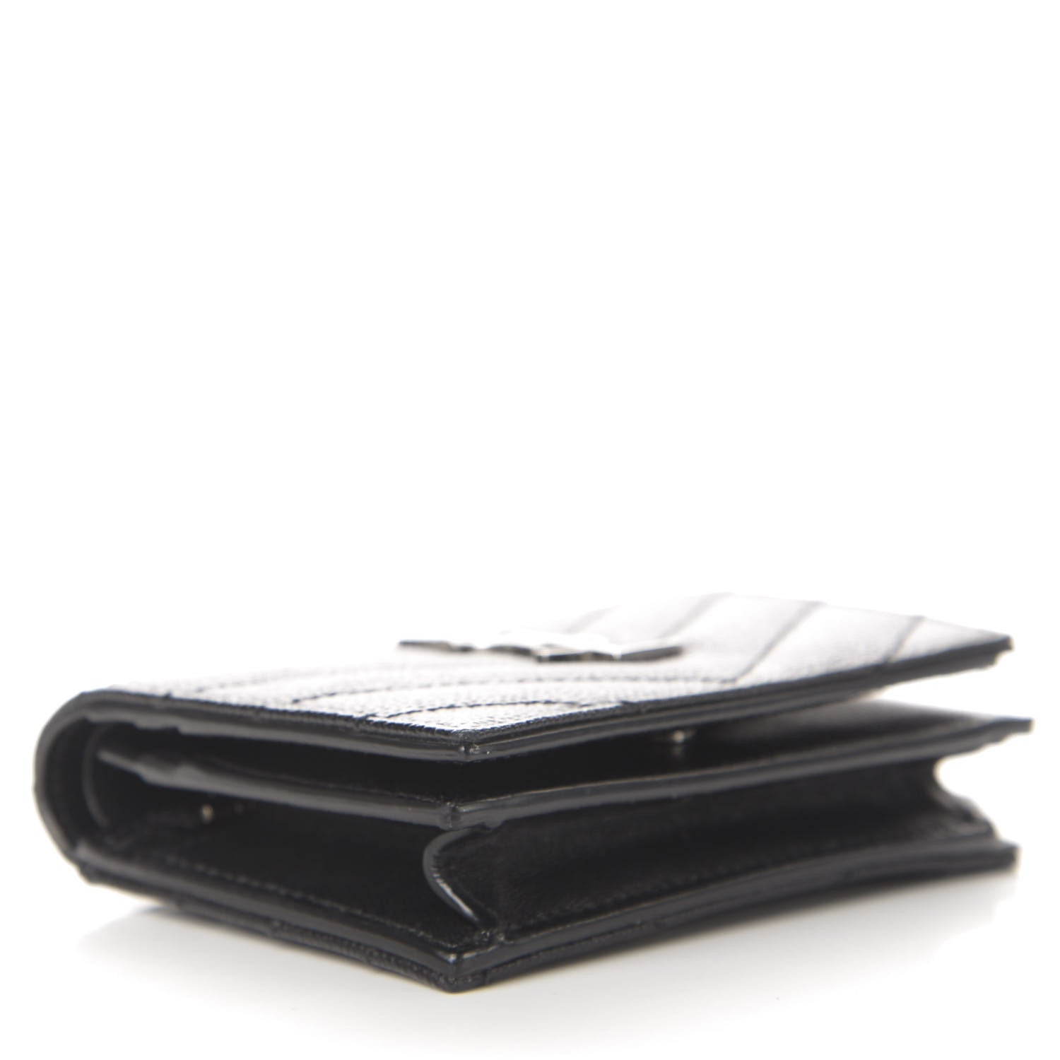 Saint Laurent Grain De Poudre Matelasse Chevron Monogram Card Case Black 9 of 11