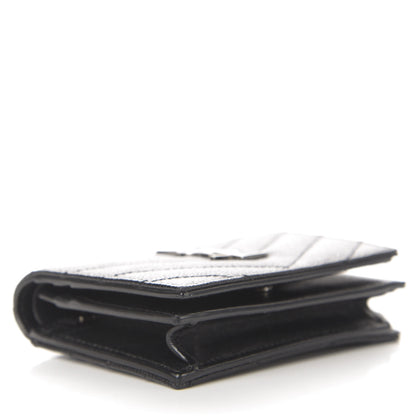 Saint Laurent Grain De Poudre Matelasse Chevron Monogram Card Case Black 9 of 11