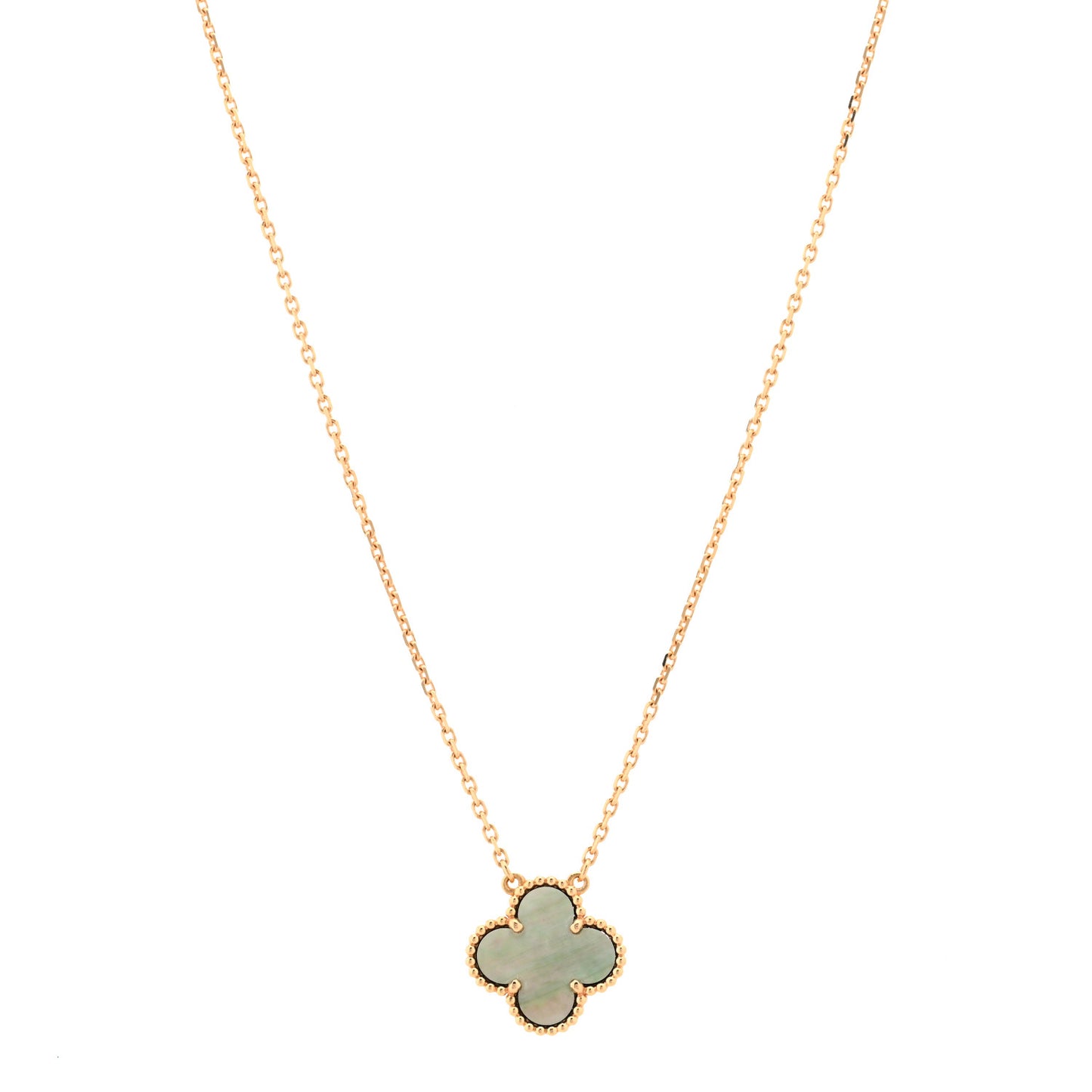 18K Rose Gold Gray Mother of Pearl Vintage Alhambra Pendant Necklace