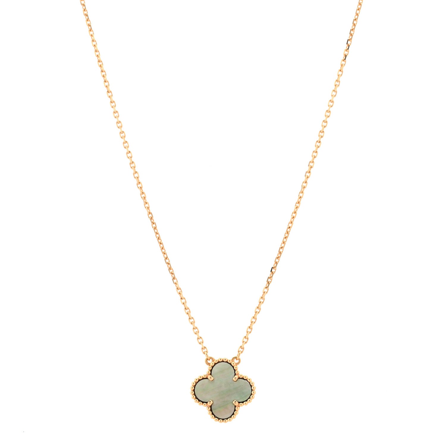 Van Cleef & Arpels 18K Rose Gold Gray Mother of Pearl Vintage Alhambra Pendant Necklace 1 of 7