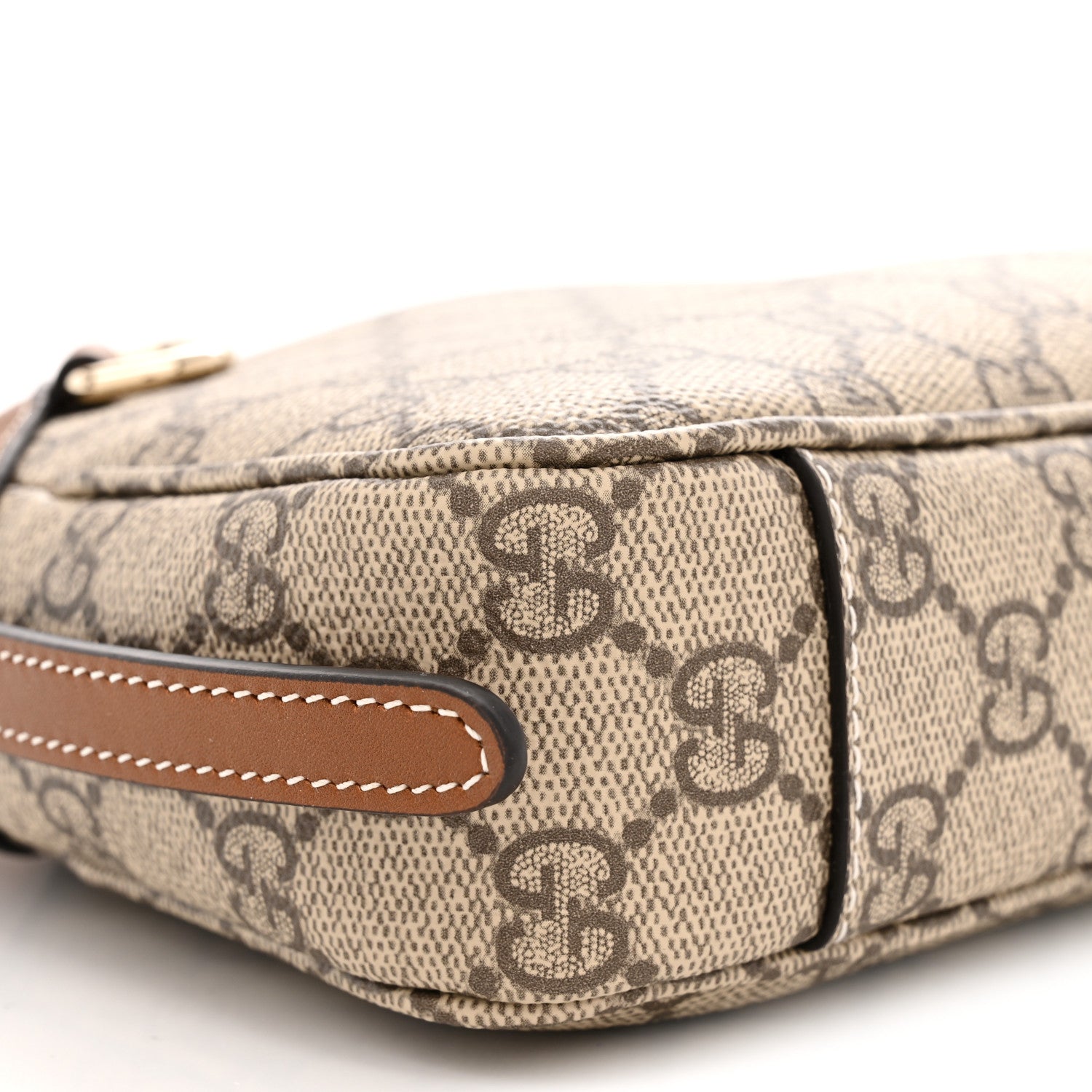 Gucci GG Supreme Monogram Textured Calfskin Small Emblem Shoulder Bag Beige Dark Brown 9 of 11