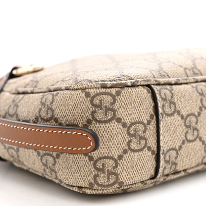 Gucci GG Supreme Monogram Textured Calfskin Small Emblem Shoulder Bag Beige Dark Brown 9 of 11