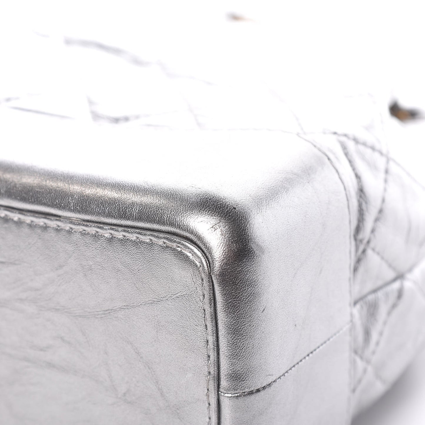 Metallic Crumpled Calfskin Quilted Gabrielle Backpack Silver