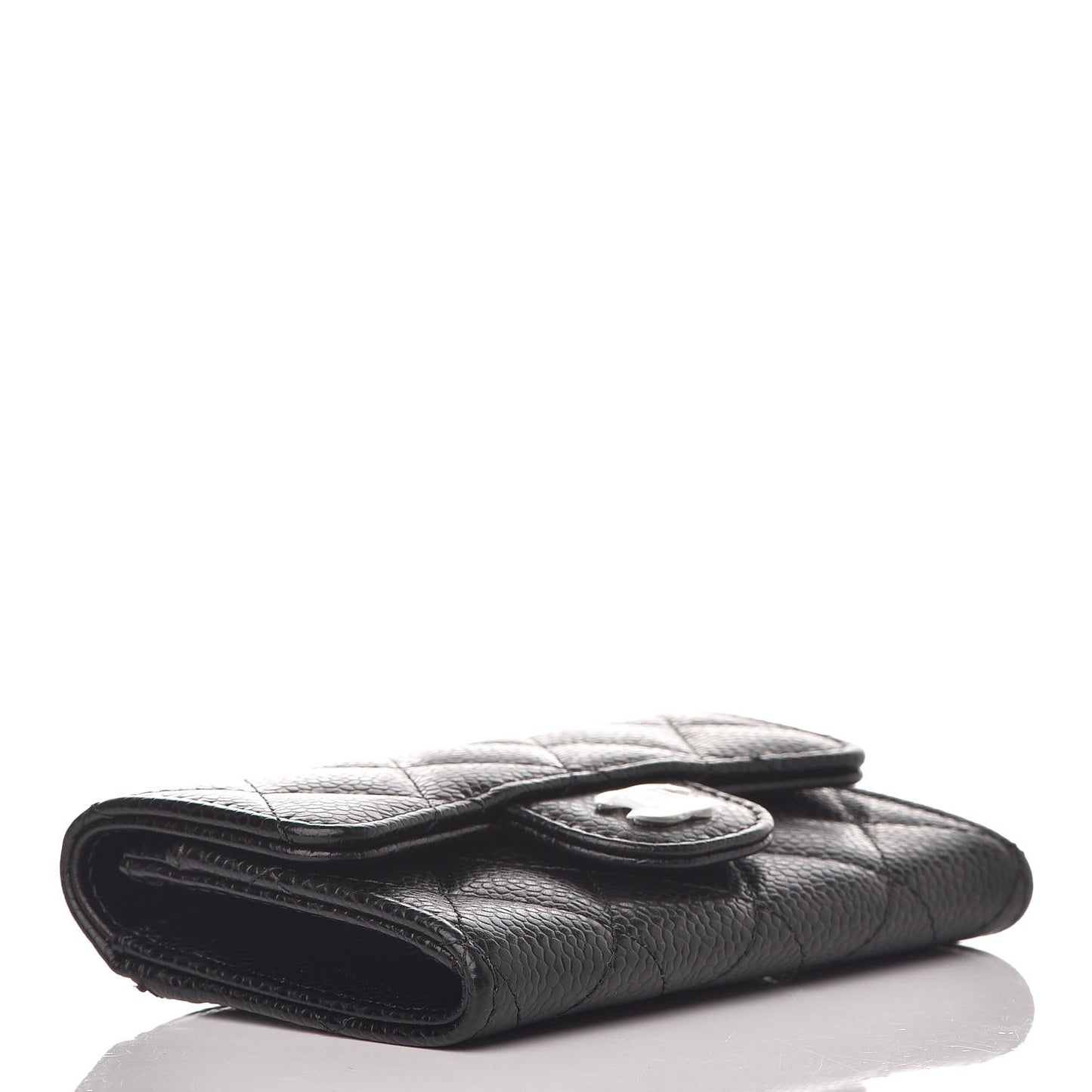 Caviar Quilted Flap Card Holder Wallet Black