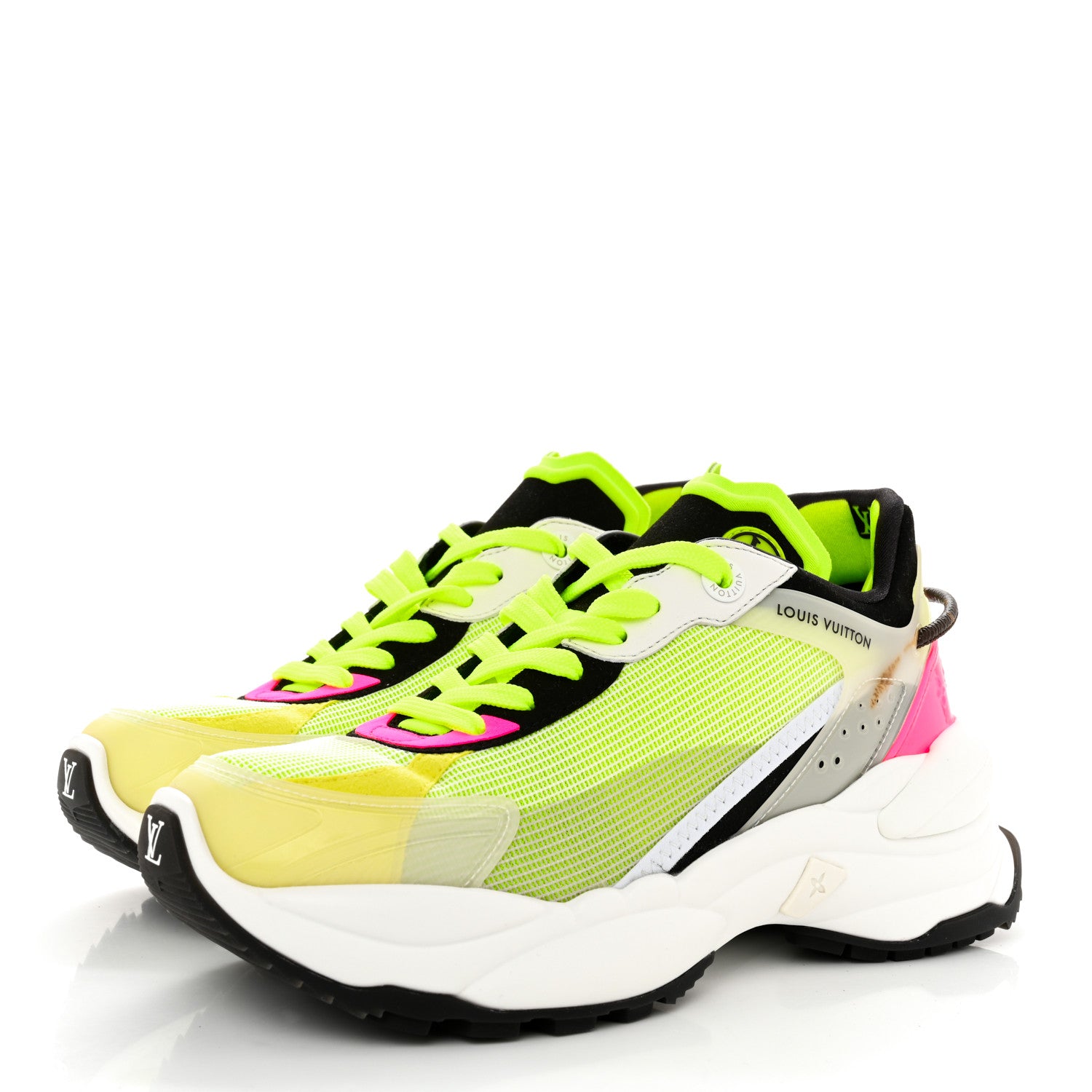 Louis Vuitton Mix Materials Suede Calfskin Run 55 Sneakers 37.5 Fluorescent Yellow Pink 4 of 9