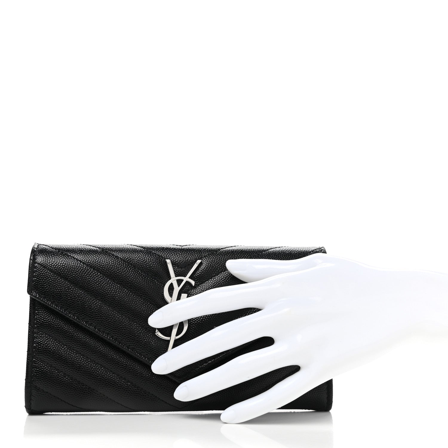 Saint Laurent Grain De Poudre Matelasse Chevron Monogram Flap Wallet Black 2 of 8