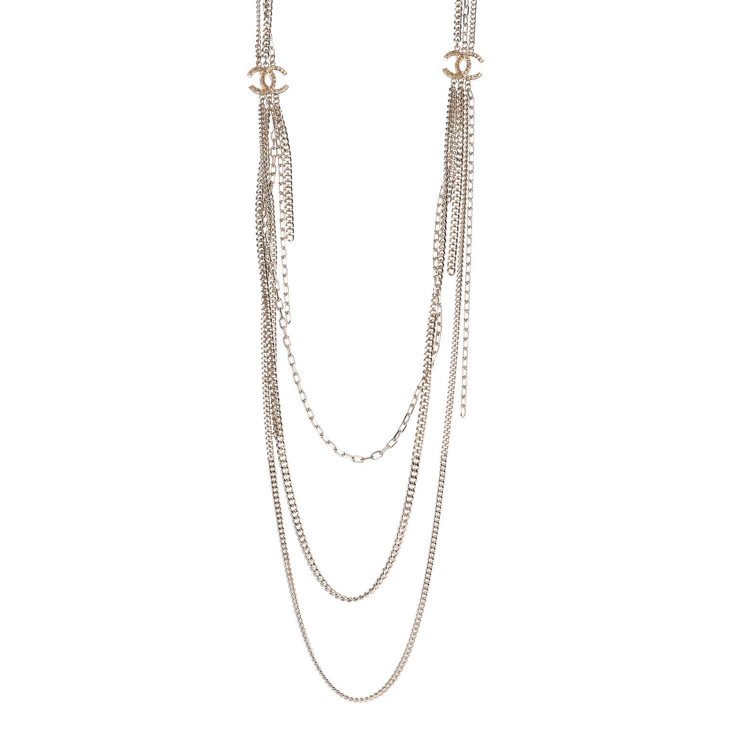 Chanel Baguette Gripoix Poured Glass CC Multi Strand Chain Necklace Light Gold 1 of 5